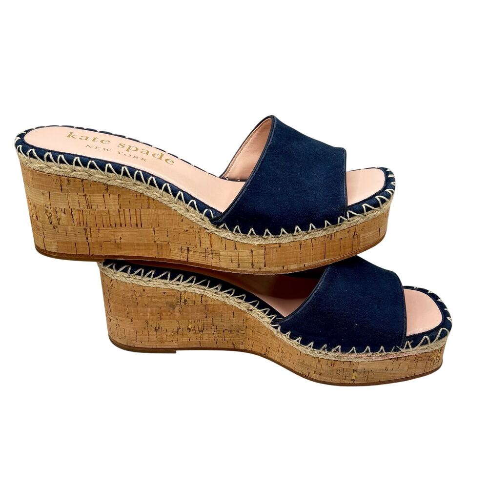 Kate Spade NY Cosette espadrille wedge sandal Navy suede leather heels shoes s11 - Picture 2 of 6